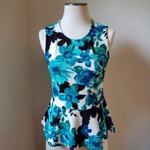 🍍3 for $30🍍Blue Floral Peplum Tank